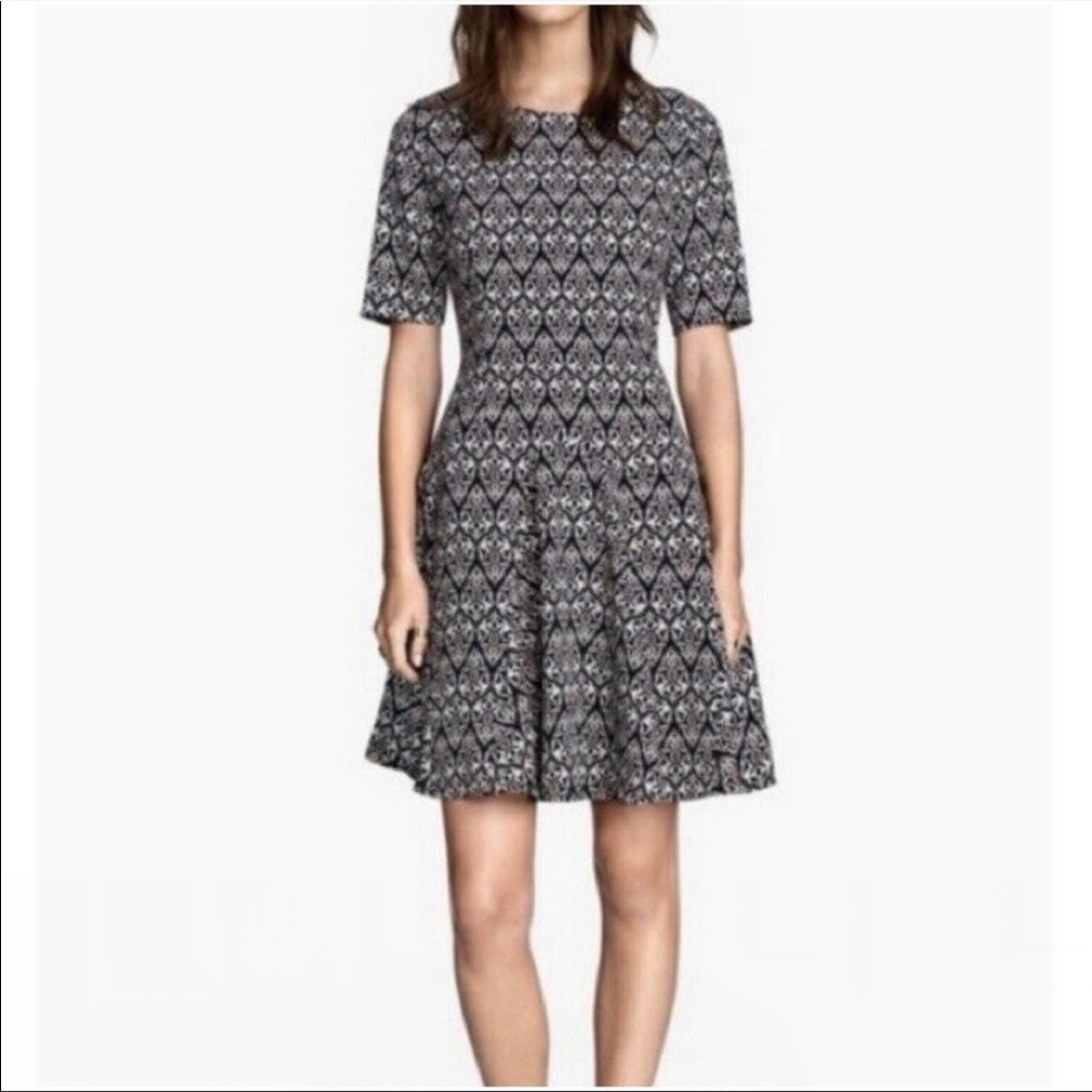 H&M Conscious Collection Printed Fit‎ & Flare Dress in Black White Size 2